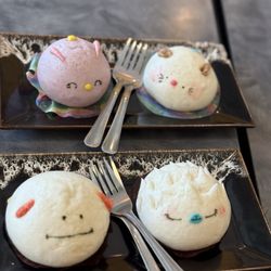Noodles - Taro and black sesame buns in back. Both front buns (including an axolotl!) were chocolate-filled. All vegan and so tasty
