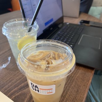 Dash Coffee Bar - pandan latte (front) and Yuzu Refresher (back) - Coffee & Tea Near Me - Pasadena, California