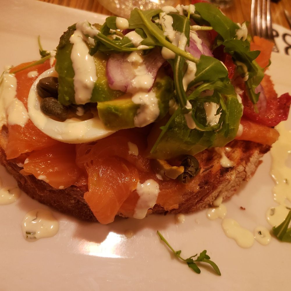 Smoked salmon open faced sandwich