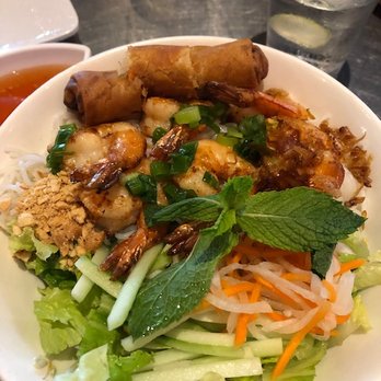 Shank & Bone - grilled shrimp bun bowl + veggie roll ($2 add'l) - Vietnamese Near Me - San Diego, California