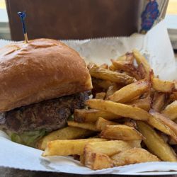 Cheeseburger and butter fries
