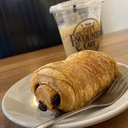 The Encounter Cafe - Chocolate croissant and a lavender-honey iced latte w almond milk