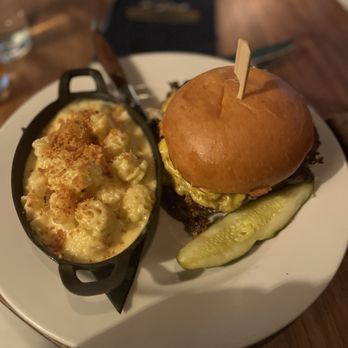 The Belmont - Wagyu smash burger served with truffle Mac and Cheese - Bars Near Me - Wichita, Kansas