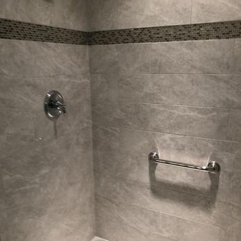 Pepe Tile Installation - Stall Shower tile installation with mosaic design strip and marble corner shelf. Pepe Tile Installation. Tile installer South Jersey. - Tiling Near Me - Westville, New Jersey Pepe Tile Installation - Stall Shower tile installation with mosaic design strip and marble corner shelf. Pepe Tile Installation. Tile installer South Jersey. - Tiling Near Me - Westville, New Jersey