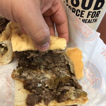 Jersey Mike's Subs - Up close image of the Philly Cheese Steak Sandwhich - Fast Food Near Me - The Woodlands, Texas