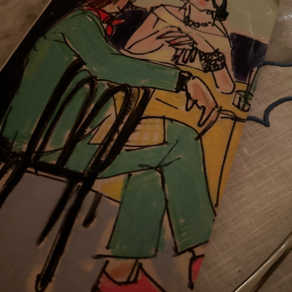 Alba Accanto - a drawing of a man and a woman sitting at a table - Bars Near Me - New York, New York