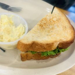 The other 1/2 of mom's Meatloaf sandwich and the delectable potato salad