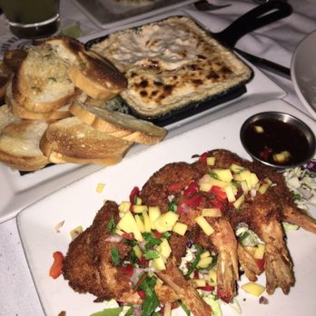 Brigantine - (Top) Shrimp and crab dip (Bottom) Coconut crusted shrimp - Seafood Near Me - San Diego, California