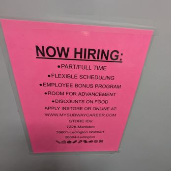 Subway - Now Hiring - Fast Food Near Me - Ludington, Michigan Subway - Now Hiring - Fast Food Near Me - Ludington, Michigan