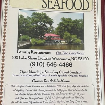 Dale's Seafood - Front of menu - Seafood Near Me - Lake Waccamaw, North Carolina Dale's Seafood - Front of menu - Seafood Near Me - Lake Waccamaw, North Carolina