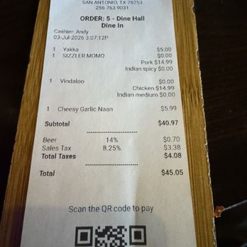 Himalayan Kitchen - receipt - Indian Near Me - San Antonio, Texas Himalayan Kitchen - receipt - Indian Near Me - San Antonio, Texas