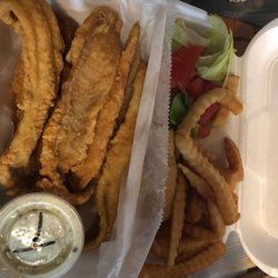 Chics Catering And Bakery - Fried catfish, fries and salad