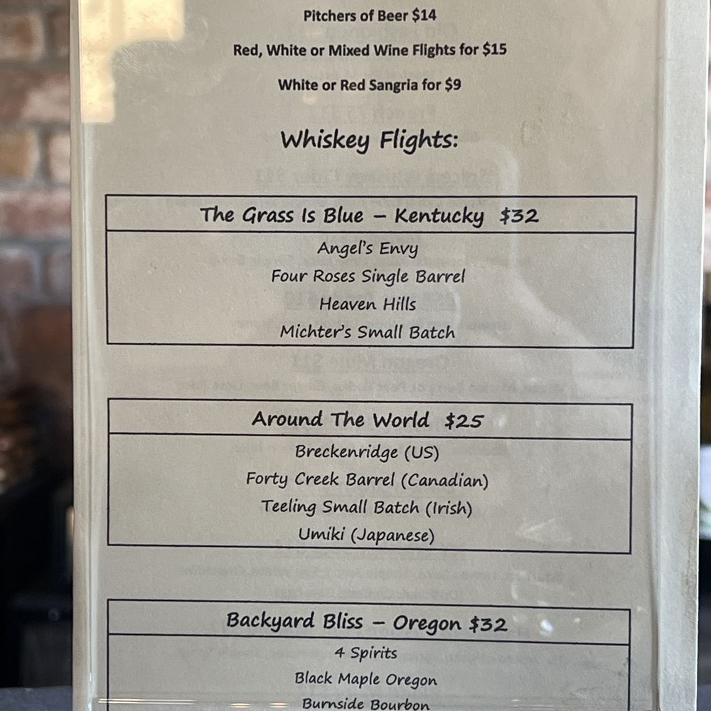 The Toasted Barrel - The table side menu, there's a much larger selection menu. - Whiskey Bars Near Me - Grants Pass, Oregon The Toasted Barrel - The table side menu, there's a much larger selection menu. - Whiskey Bars Near Me - Grants Pass, Oregon