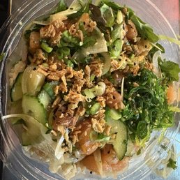 Salmon poke bowl with yuzu sauce