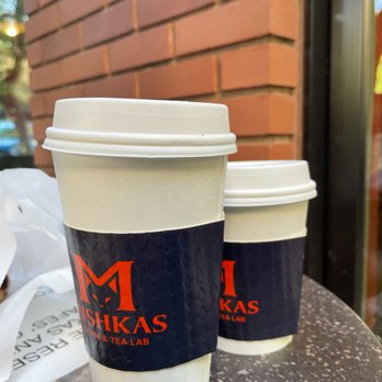 Mishka's Cafe - medium latte with almond milk (~$5.50), small maple latte with whole milk (~$4.50) - Coffee & Tea Near Me - Davis, California