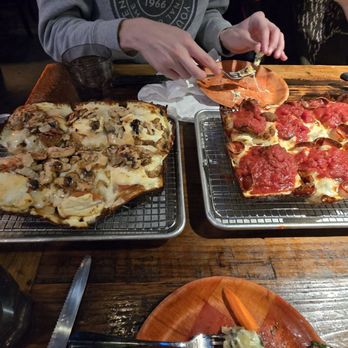 Bricks Corner - Mushroom pizza and sausage pizza both deep dish - Bars Near Me - Salt Lake City, Utah