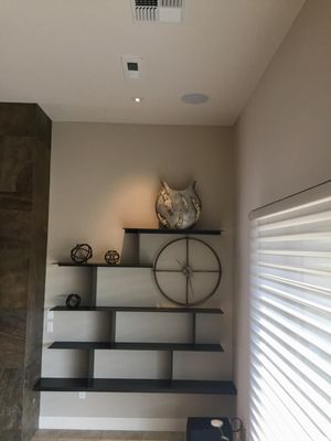 Blackened Steel Shelves - Fun project for a great couple. It's a good feeling for me when a customer is happy about their project and the end result. That's all that really matters to me. Our customer was excited to share their pictures of their shelves. Blackened steel shelving. Lots of prep but it came out great. First official job for Iron Dragon Fabrication LLC Blackened Steel Shelves - Fun project for a great couple. It's a good feeling for me when a customer is happy about their project and the end result. That's all that really matters to me. Our customer was excited to share their pictures of their shelves. Blackened steel shelving. Lots of prep but it came out great. First official job for Iron Dragon Fabrication LLC