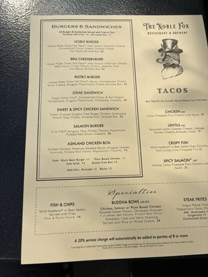 Menu photo 4 The Noble Fox Restaurant & Brewery Ashland, OR