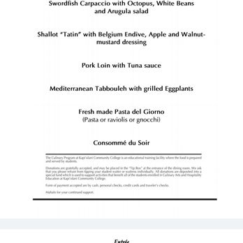Ka Ikena Laua'e Restaurant - Spring 2019 dinner menu - American Near Me - Honolulu, Hawaii