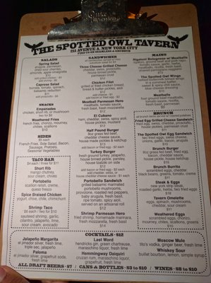Menu photo 2 The Spotted Owl Tavern New York, NY Menu photo 2 The Spotted Owl Tavern New York, NY