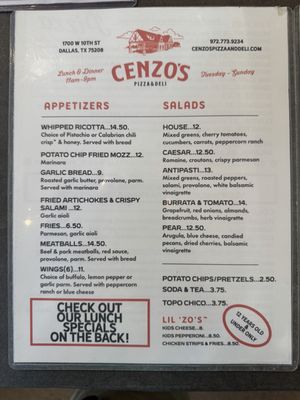 Menu photo 1 Cenzo's Pizza & Deli Dallas, TX Menu photo 1 Cenzo's Pizza & Deli Dallas, TX