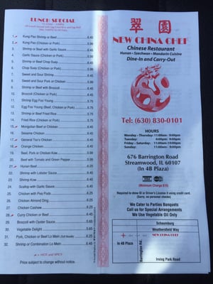 Menu photo 8 New China Chef Streamwood, IL