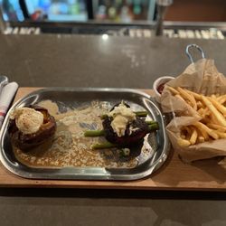 Cafe Rule & Wine Bar - Hand Cut Black Angus Filet (8 Oz) Oscar Style, Seasonal Veggie, Hand Cut Fries.
