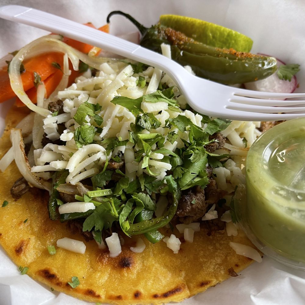 Tacos Michoacan - Alambre Big Taco with steak at Tacos Michoacan in American Canyon. - Mexican Near Me - American Canyon, California