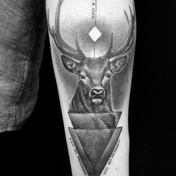All Saints Tattoo - DOUGIE MITTZ ALL SAINTS TATTOO NORTH #deertattoo #bucktattoo #geometrictattoo