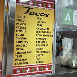 Tulia's Tacos - Taco options as of 8/10/22