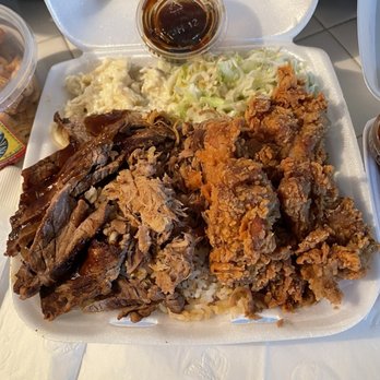 Back Home In Lahaina - Combo #2 Hawaiian BBQ Beef, Kalua Pork, Chicken Katsu Cutlet, with Portuguese Sausage Fried Rice, and 4 Filipino Style Lumpia (ate one). - Hawaiian Near Me - Carson, California