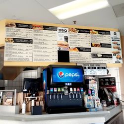 Great Steak - Menu, fountain drink station, and cashier/ordering on the right
