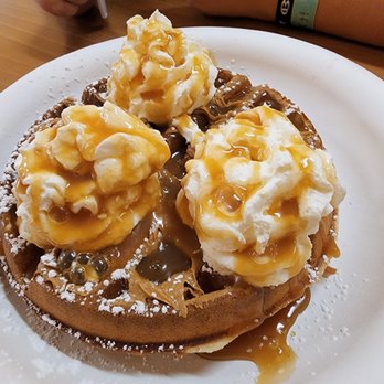 Waffles Cafe - Waffle with peanut butter, chocolate chips & carmel sauce - Coffee & Tea Near Me - Las Vegas, Nevada Waffles Cafe - Waffle with peanut butter, chocolate chips & carmel sauce - Coffee & Tea Near Me - Las Vegas, Nevada