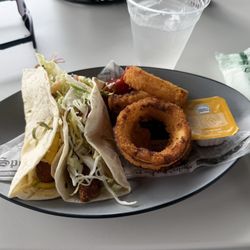 The Bay - Fish tacos, onion rings.