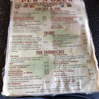 Pub'n Grub - Menu Side 1 - Pubs Near Me - Mesa, Arizona