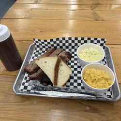 Arnolds Country Corner - 2 Meat Plate with Ribs and Brisket.  Also Macaroni and cheese and Potato Salad as the sides.