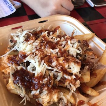The Humble Pig - Carolina Fries OMG Fries loaded with pulled pork, BBQ sauce, pimento cheese, and Cole slaw. - Food Trucks Near Me