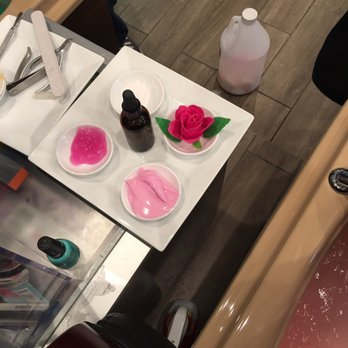 Polish Nail Salon - The pretty tray of supplies with a rose made of soap. - Nail Salons Near Me - Carmel, Indiana