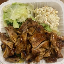 Lunch Meal - Teriyaki chicken, veggies and macaroni salad Lunch Meal - Teriyaki chicken, veggies and macaroni salad