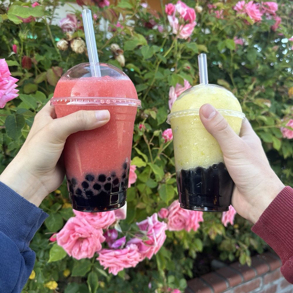 Strawberry boba and apple boba (with extra boba)