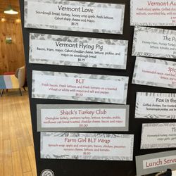 Vermont Snack Shack - Sandwich menu