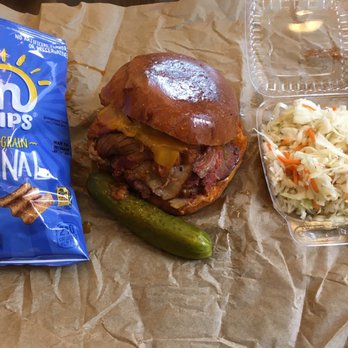 Milford's on Third - The Brisket Sandwich which includes your choice of chips and a pickle, with a side of slaw. - Delis Near Me - Baton Rouge, Louisiana