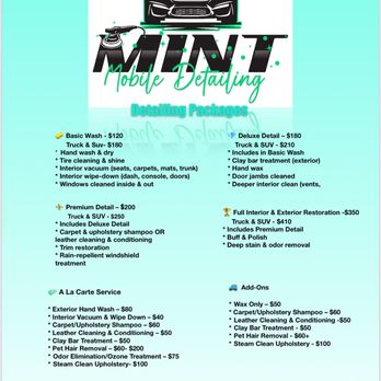 Mint Mobile Detailing - Service sheet - Auto Detailing Near Me Mint Mobile Detailing - Service sheet - Auto Detailing Near Me