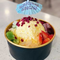 Saigon Snow - Mango snow ice w/ dragonfruit and strawberries