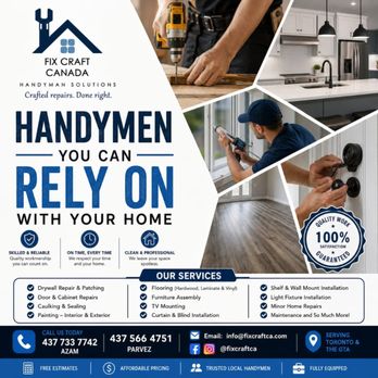 Fix Craft Canada - Flyer - Handyman Near Me - Markham, Ontario Fix Craft Canada - Flyer - Handyman Near Me - Markham, Ontario