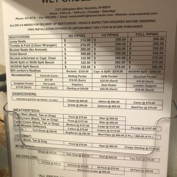 Wet Okole Hawaii - Price guide - Auto Parts & Supplies Near Me - Honolulu, Hawaii