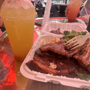 K Street Food - Rib plate and also their Strawberry lemonade and Pineapple lemonade - Korean Near Me - Honolulu, Hawaii