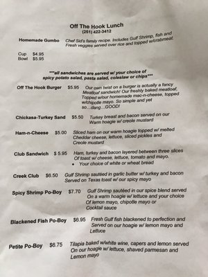 Menu photo 2 Off the Hook Marina and Grill Chickasaw, AL Menu photo 2 Off the Hook Marina and Grill Chickasaw, AL