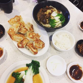 Luscious Dumplings - Pan fried dumpling, steamed bok choy, and beef noodle soup - Noodles Near Me - Monrovia, California