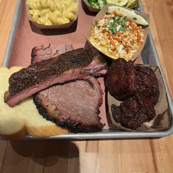 Hurtado Barbecue - Hatch chile mac&cheese, pickles&Mexican street corn, burnt ends, smoked beef brisket & a smoked pork rib. Yum! - Barbeque Near Me - Dallas, Texas Hurtado Barbecue - Hatch chile mac&cheese, pickles&Mexican street corn, burnt ends, smoked beef brisket & a smoked pork rib. Yum! - Barbeque Near Me - Dallas, Texas